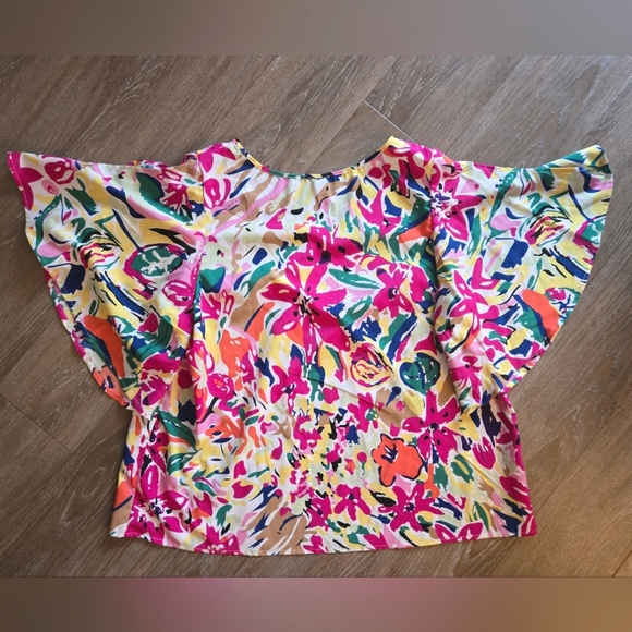 NWOT Floral V-Neck & Flounce Butterfly Sleeve Blouse by Shein VCAY - Picture 10 of 15